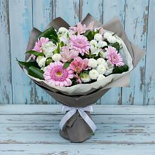 Букет цветов из:  Герберы, Альстромерии и Хризантемы в Рощино Челябинская область