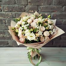 Букет цветов из:  Альстромерии, Розы и Хризантемы в Рощино Челябинская область