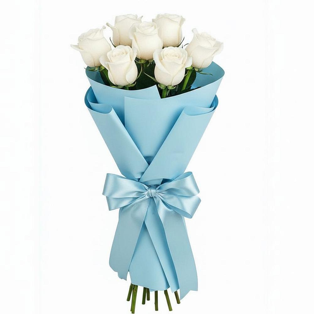 Букет 7 белых роз Проуд в Рощино Челябинская область