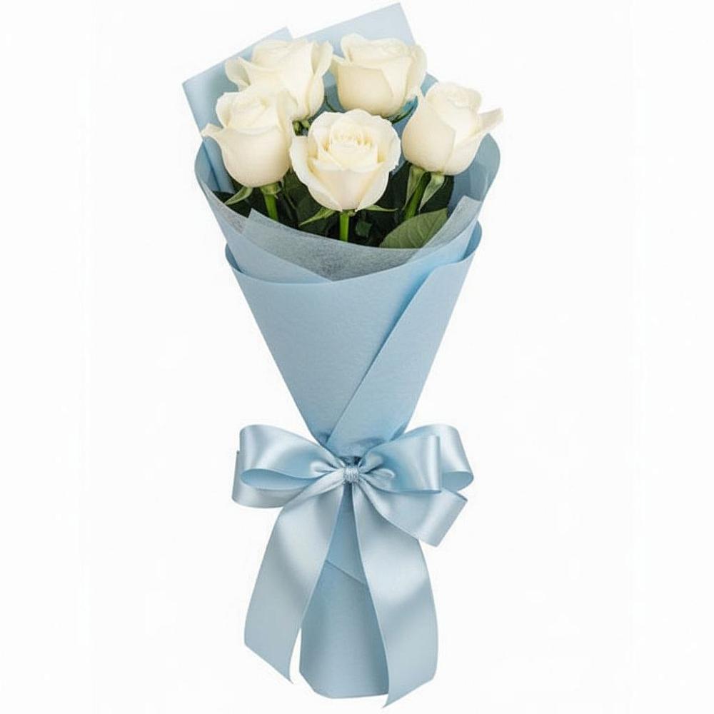 Букет 5 Белых роз Проуд в Рощино Челябинская область