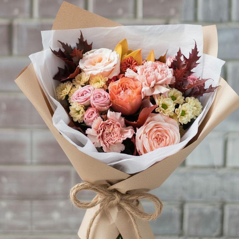 Букет цветов из: Гвоздики, Хризантемы и Розы в Рощино Челябинская область