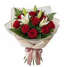 Букет цветов из:  Лилии и Розы в Рощино Челябинская область
