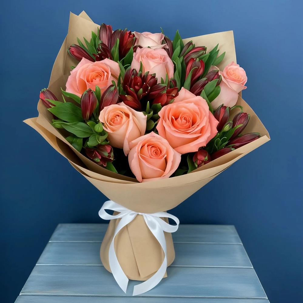 Букет цветов из: Розы и Альстромерии в Рощино Челябинская область