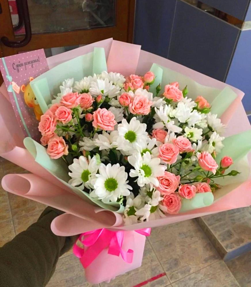 Букет цветов из: Розы и Хризантемы в Рощино Челябинская область