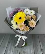 Букет цветов из:  Розы, Герберы и Хризантемы в Рощино Челябинская область