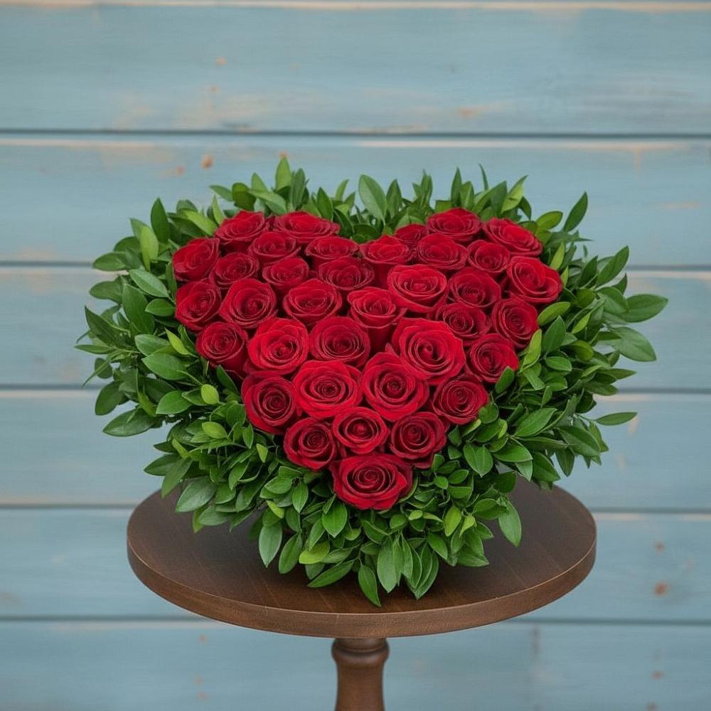 Цветочная композиция из Розы в виде сердца в Рощино Челябинская область