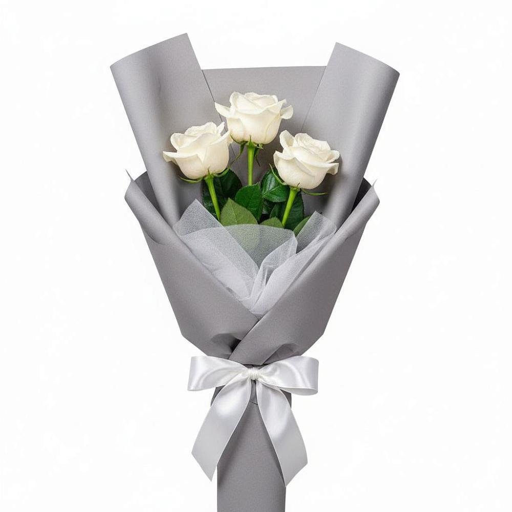 Букет 3 белые розы в Рощино Челябинская область