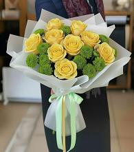 Букет цветов из:  Хризантемы и Розы в Рощино Челябинская область