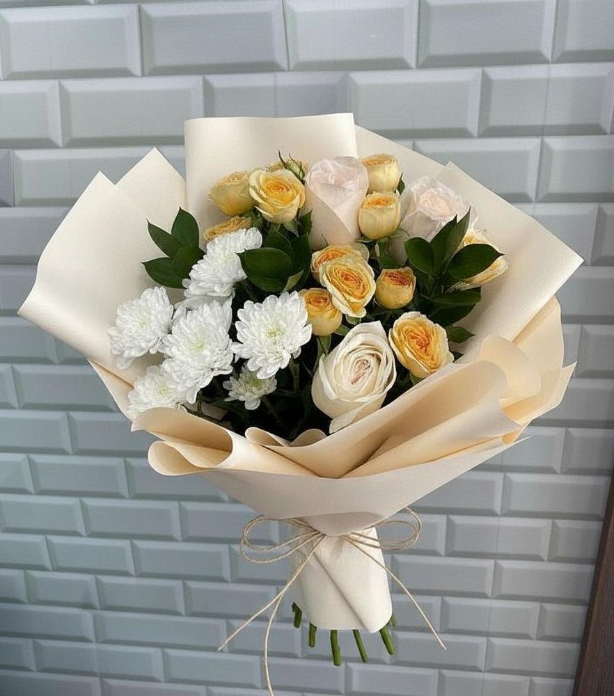 Букет цветов из: Розы и Хризантемы в Рощино Челябинская область