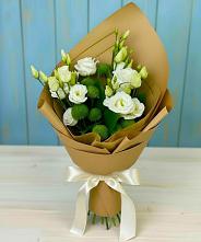 Букет цветов из:  Хризантемы и Лизиантусы в Рощино Челябинская область