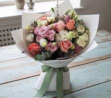 Букет цветов из:  Розы, Лизиантусы и Гвоздики в Рощино Челябинская область