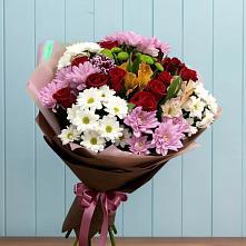 Букет цветов из:  Розы, Хризантемы и Альстромерии в Рощино Челябинская область