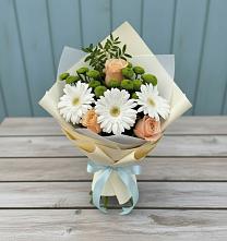 Букет цветов из:  Герберы, Розы и Хризантемы #REPLACE_PRED# Рощино Челябинская область