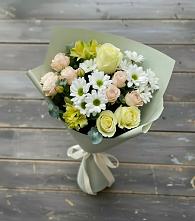 Букет цветов из:  Альстромерии, Розы и Хризантемы в Рощино Челябинская область