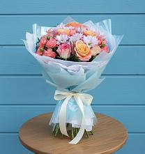 Букет цветов из:  Хризантемы и Розы в Рощино Челябинская область