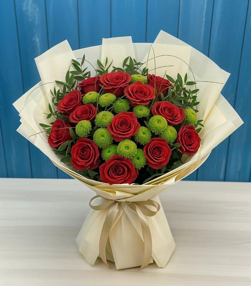 Букет цветов из: Розы и Хризантемы в Рощино Челябинская область